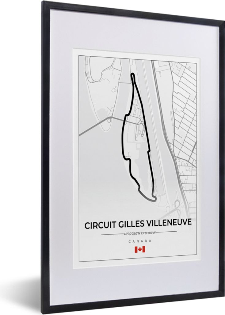 MuchoWow Gerahmtes Poster Rennsport - Rennstrecke - Circuit Gilles Villeneuve - Rennstrecke - F1 - Kanada - Weiß 40x60 cm - Poster mit Schwarzem...