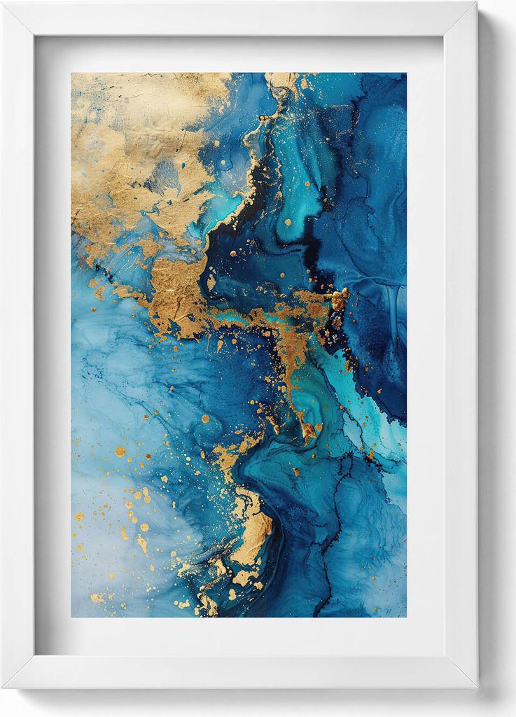 Glamouröse Abstraktion mit Gold– Wandbild mit Rahmen – Gerahmtes Bild – Wanddekoration – 20x30 cm – Weiß