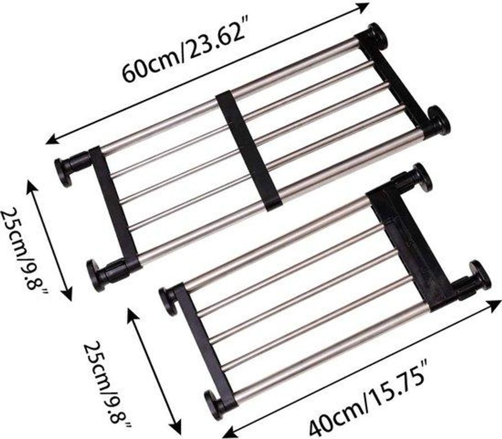 Verstelbare metalen opbergrek voor keuken, badkamer, zwart, 40-60cm