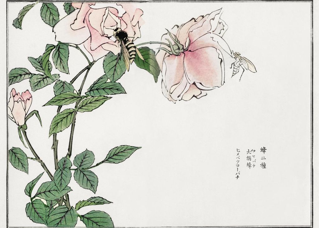 Plakat 70x50cm Biene und Blume Morimoto Toko Japanisch Vintage für das Wohnzimmer