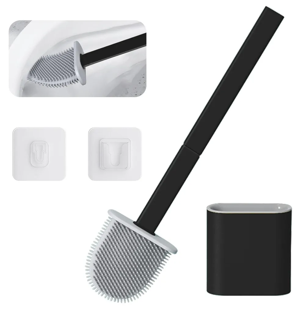 Brosse de toilettes en silicone avec réservoir et support séchage rapide