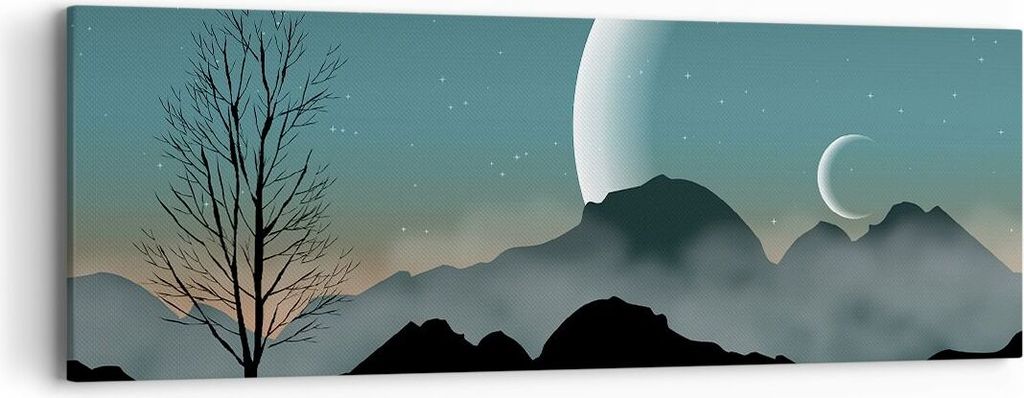 Bild auf Leinwand - Leinwandbild - Einteilig - Himmel Nacht Illustration - 90x30cm - Wand Bild - Wanddeko - Wandbilder - Leinwanddruck - Bilder - W...