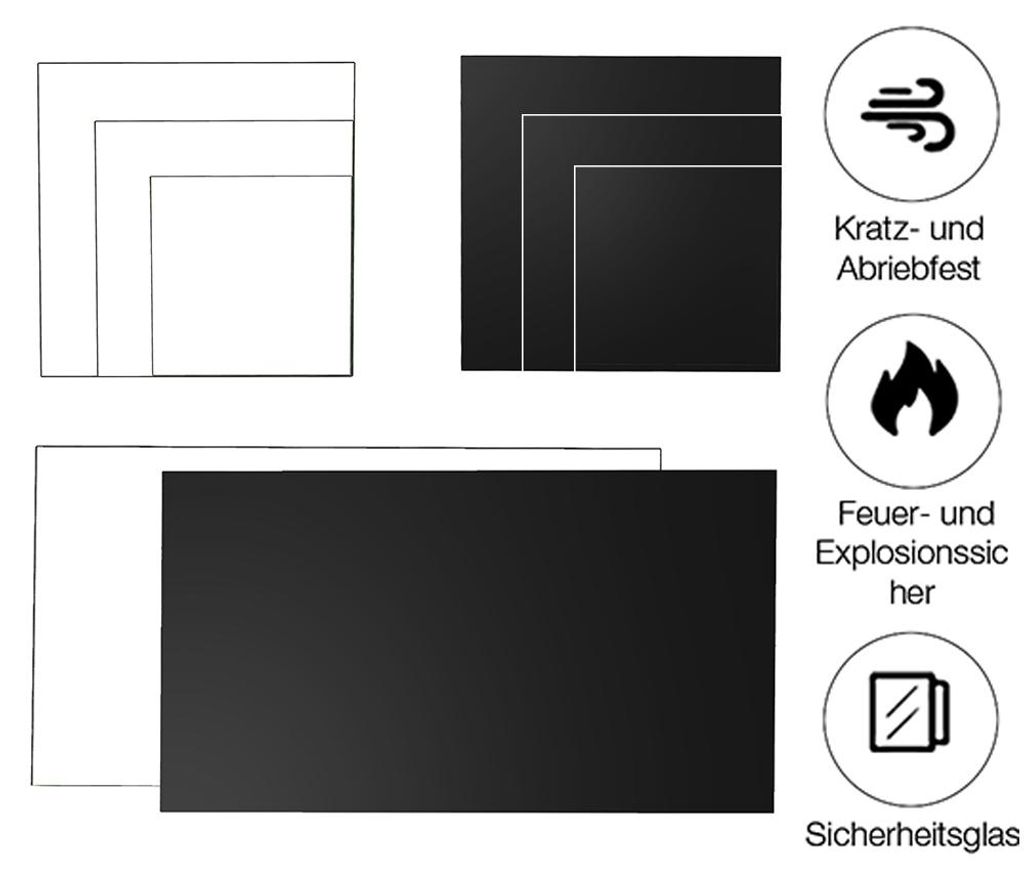Kaminglas eckig 90x90cm Klarglas Bodenplatte Funkenschutz Produktbild 