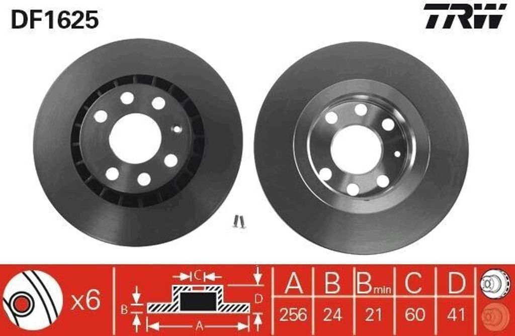 TRW DF1625 Bremsscheibe OE 90487402 kompatibel mit Aranos, Cielo, Espero, Lanos, Nexia, Nubira, Astra F, Calibra A, Vectra