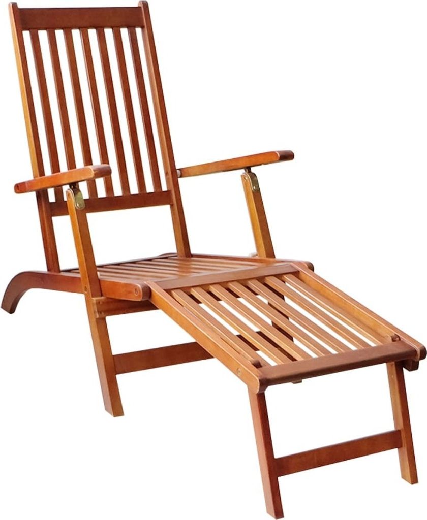 Liegestuhl mit Fußstütze und Auflage Akazie Massivholz