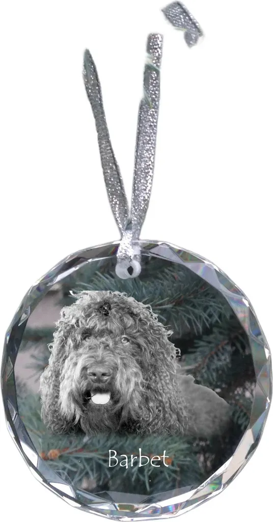 Barbet - decorazione in cristallo con fotografia, fotografia del cane in cristallo, decorazione natalizia personalizzata del marchio Art-Dog