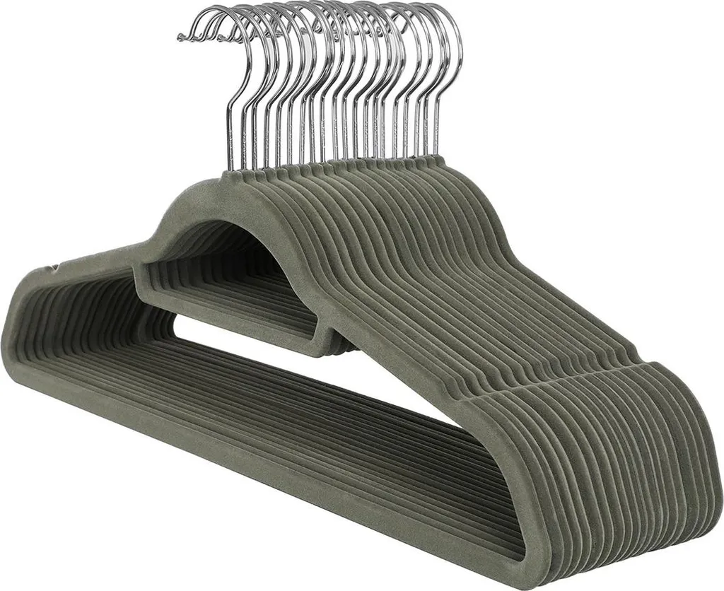 Lot de 20 cintres fins en velours gris avec crochet rotatif chromé