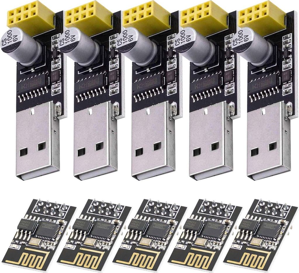 AZ-Delivery Mikrocontroller ESP8266 ESP-01S mit USB-Adapter Wlan WiFi Modul, 5x Set