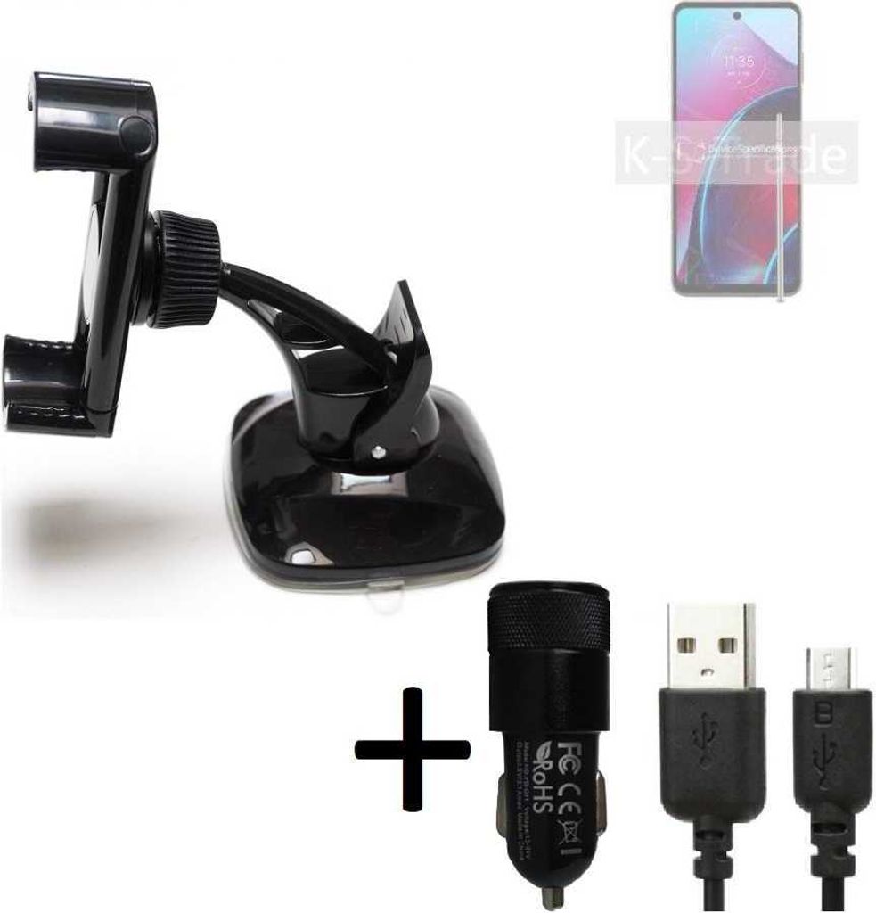 K-S-Trade Halterung kompatibel mit Motorola Moto G Stylus (2022) Windschutzscheibe / Armaturenbrett + LADEGERÄT mit Mico USB Kabel Autohalterung KFZ