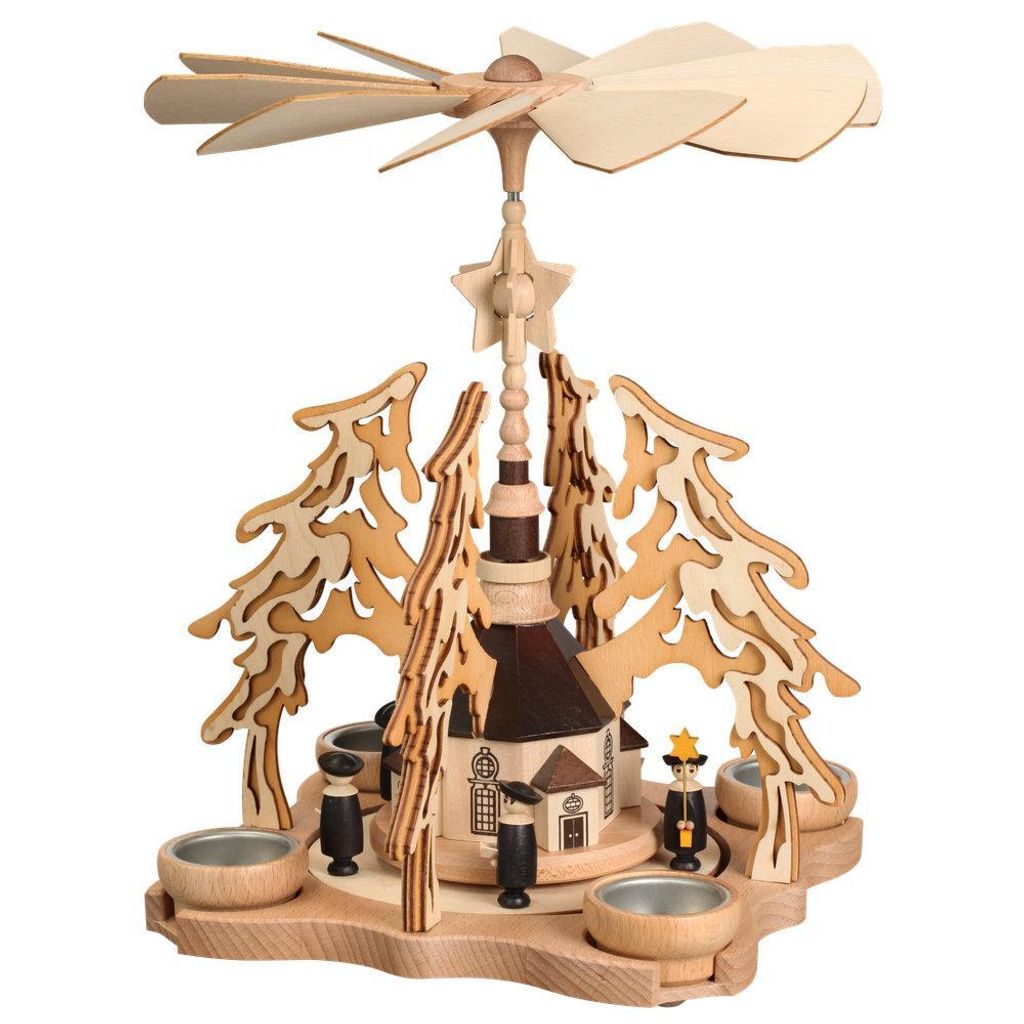 Tischpyramide Seiffener Kirche mit Kurrende natur BxHxT 35x36x35cm NEU