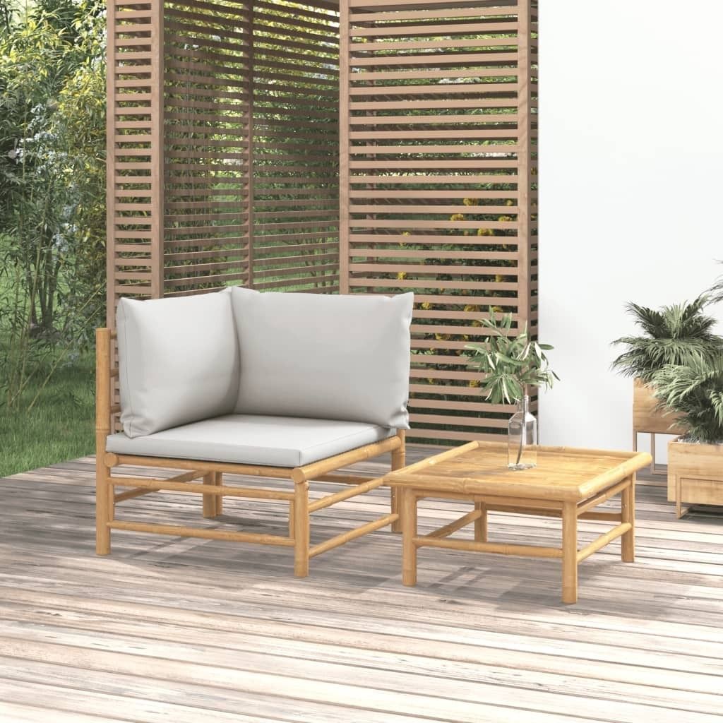 Cloris Designermöbel 2-tlg. Garten-Lounge-Set Hellgraue Kissen Bambus 2024 Neu