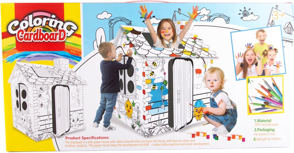DIY Papphaus zum Bemalen & Gestalten - Kreatives Bastelset aus Karton inkl. Filzstifte