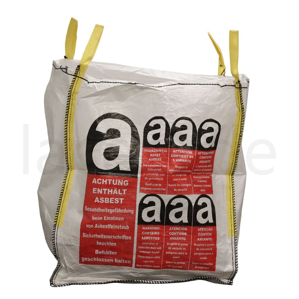 Lacers Big Bags 1 Stück Asbest 90x90x110cm mit 4 Schlaufen bis 1000 Kilogramm, Beschichtet | Schüttgutbehälter, Transportsack, Entsorgungssack