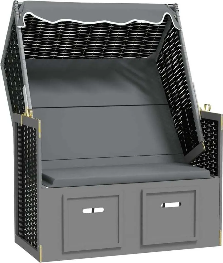 Chaise de plage robuste avec toit anti-UV bois massif et résine noire
