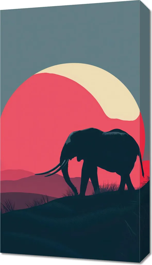 Quadro 40x70 cm Elefante al Tramonto | Tela Canvas d'Arredo per Salotto