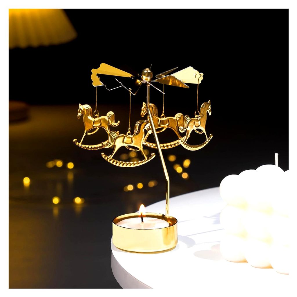 Teelichthalter Karussell, drehbarer Kerzenhalter aus Metall für Tischdekoration