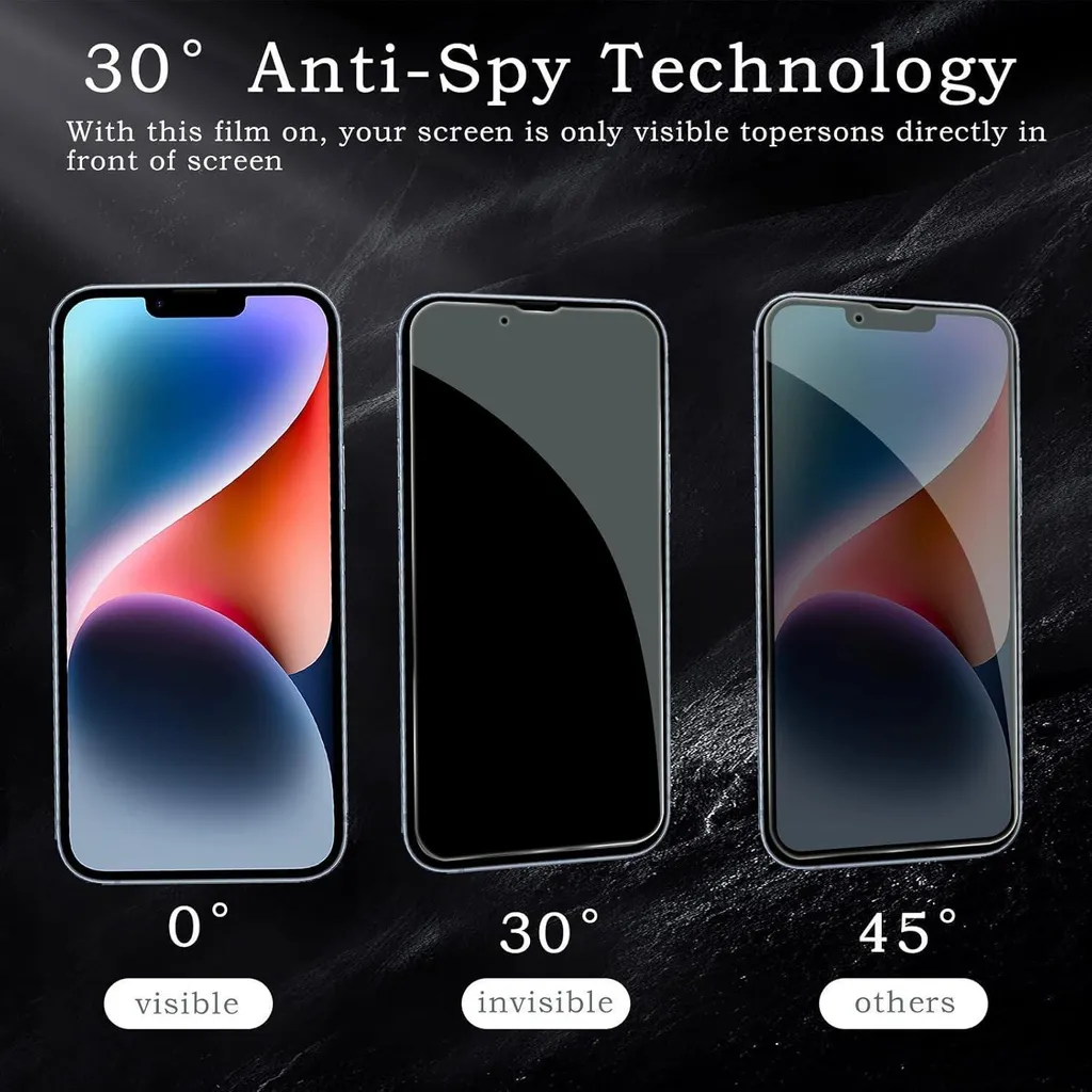 confezione da 2 pellicole per la protezione dello schermo e della fotocamera dell'iPhone 14 Plus - Pellicola in vetro blindato anti-spia, schermo HD per la privacy, resistente alle impronte digitali, durezza 9H - 7