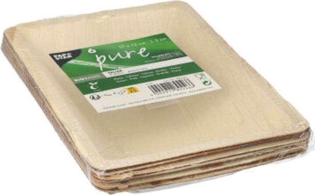 PAPSTAR Teller Palmblatt "pure" eckig, 3x17 cm, naturfarben | Folie (6 Stück)