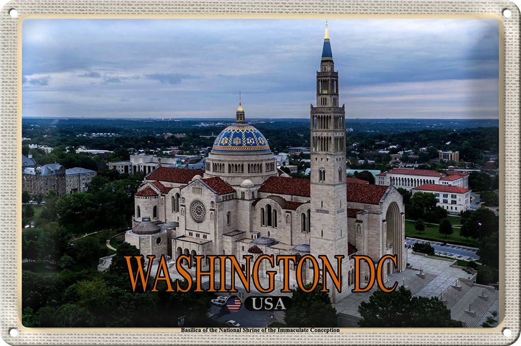 Blechschild Reise 18x12cm Washington DC USA Basilica National Shrine