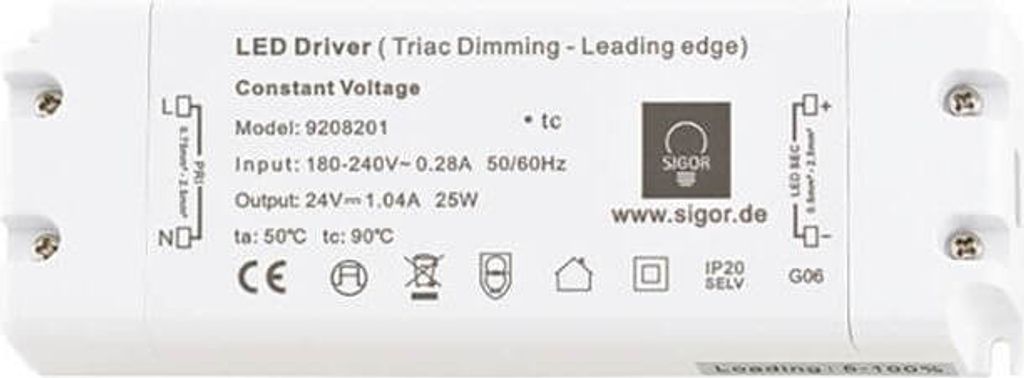 SIGOR Netzteil POWERLINE Triac flat 50W 24V 178x61x24mm 2,08A IP20