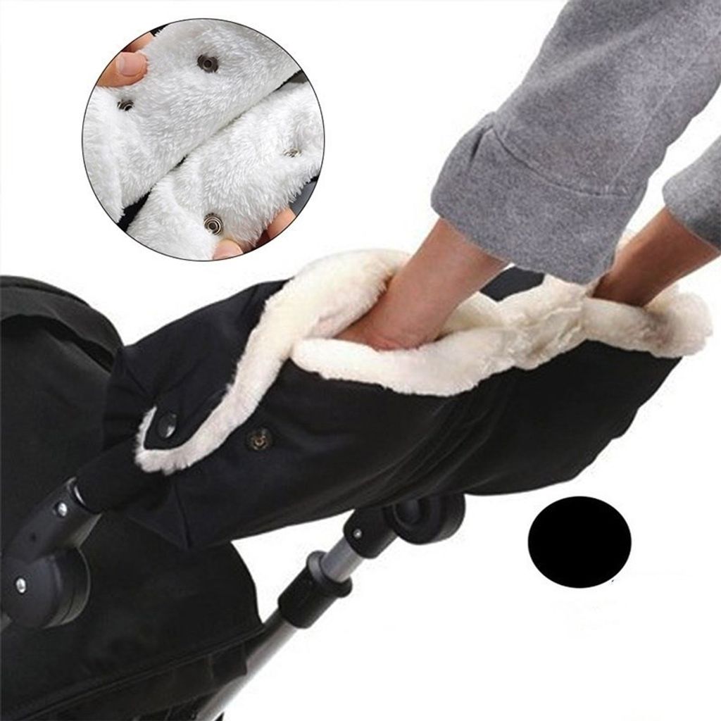 Handmuff MUFF Handwärmer Handschuh für Kinderwagen mit Lammwolle uni DUNKELGRAU 