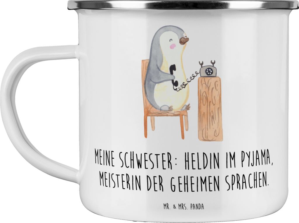 Mr. & Mrs. Panda Emaille Tasse Schwester Heldin - Weiß - Geschenk, Geburtstage, Freundschaft, Geschwisterliebe, Teetasse, Familienmitglieder, bech...