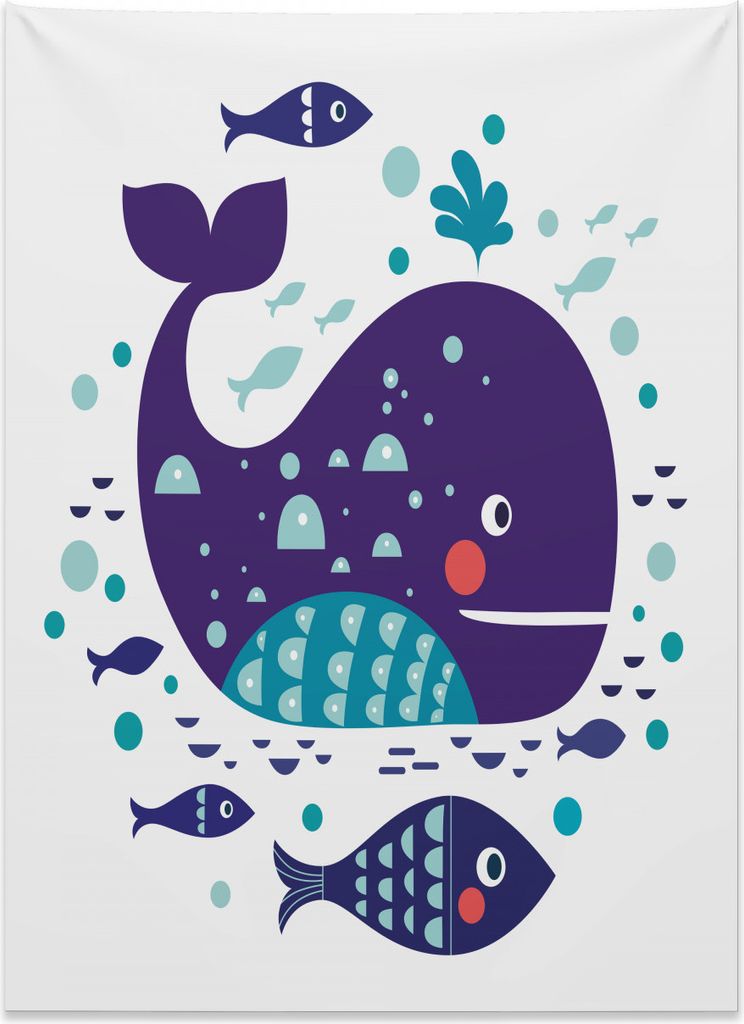 Abakuhaus Wal Wandteppich, Ozean Cartoon große Fische aus Weiches Mikrofaser Stoff Kein Verblassen Klare Farben Waschbar, 110 x 150 cm, Türkis Li...