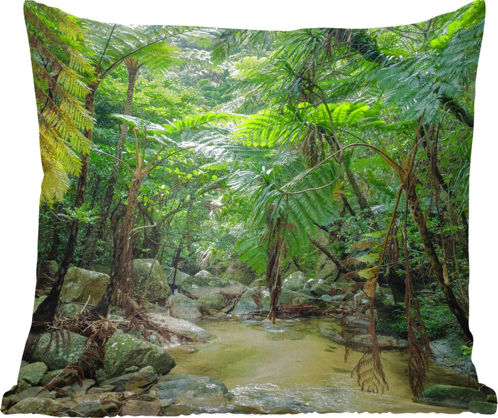 MuchoWow Zierkissen Sofakissen Wohnzimmer Dekokissen 45x45 cm Fluss im tropischen Dschungel - Schlafpolster - Polster für das Sofa