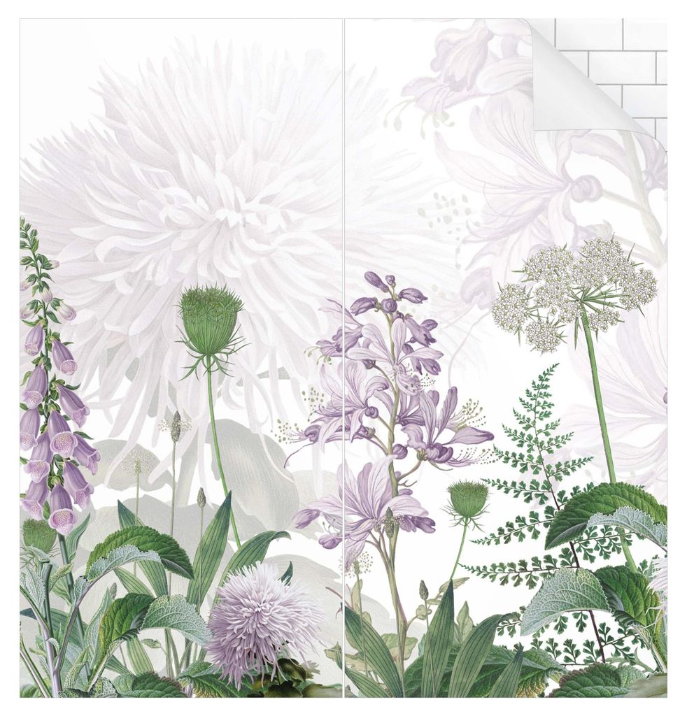 Duschrückwand Blumen selbstklebend - 0.35 mm Wandpaneel wasserfest Blumenwiese grün Landhaus Badrückwand fugenlos Smart matt 110x190 cm