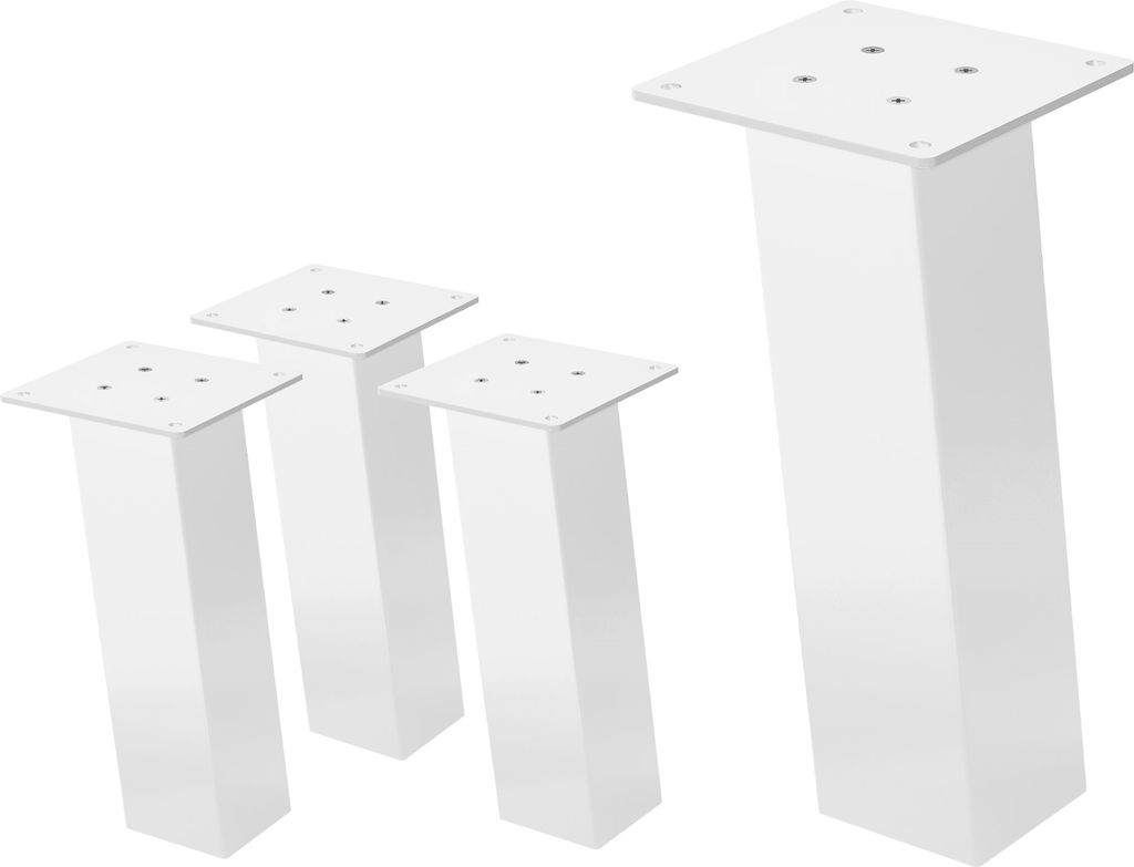 ML-Design 4er Set Tischbeine / Bankkufen schräg, 30 cm, Weiß glänzend, aus pulverbeschichtetem Stahl, eckig, Profil 8x8 cm, I-Form 96° Neigung