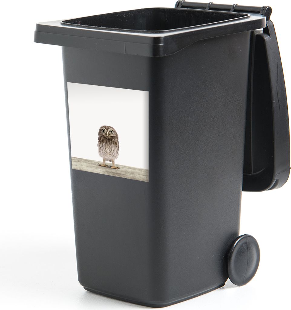 MuchoWow Mülltonnenaufkleber Tiere - Weiß - Eule 40x40 cm - Abfall-Aufkleber - Container - für Abfallcontainer