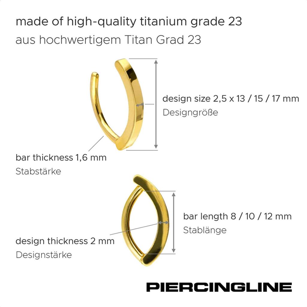 Ohrpiercing, Nasenpiercing, Septum Piercing Titan Bauchnabelclicker BOGEN Silber Stablänge: 10mm | Stabstärke: 1,6mm