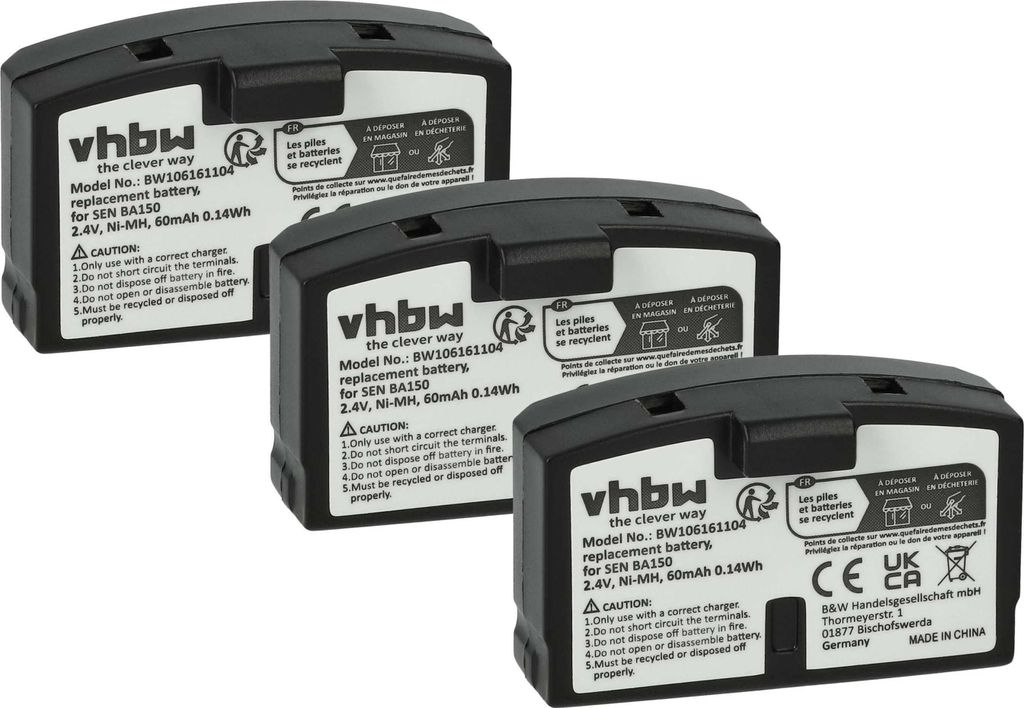 vhbw 3x Akku kompatibel mit Sennheiser RS30, RR 820, RS2400, RR 2500, RI 810 S, RR 820 S, RR 2400 Wireless Headset Kopfhörer (60 mAh, 2,4 V, NiMH)