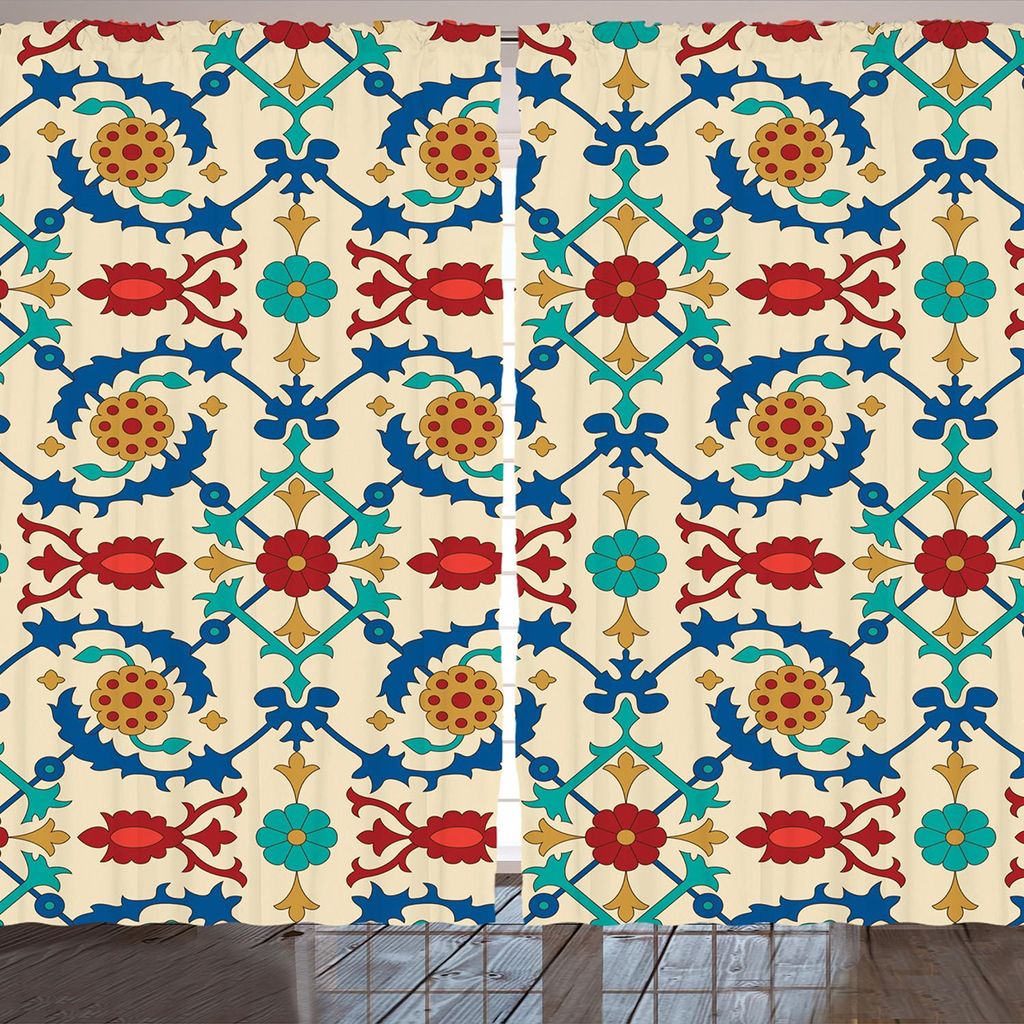 ARANDE marokkanisch Gardine, Nostalgische Ostkunst Motive Blumenverzierungen Mit Barocker Inspiration Ethnisch, 280 x 245 cm, Mehrfarbig