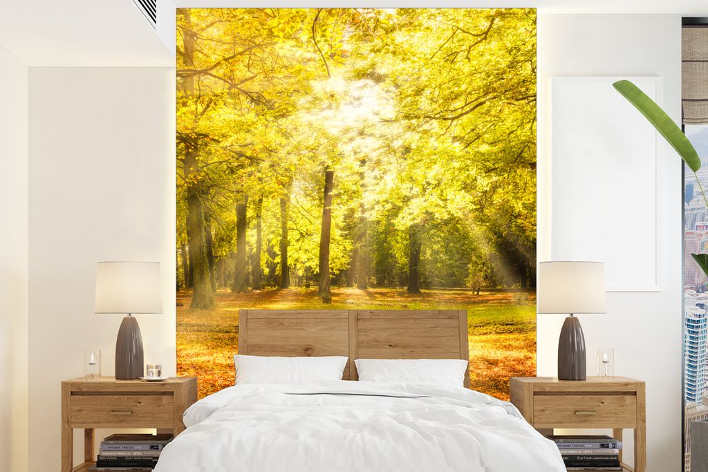 MuchoWow Fototapete für Wohnzimmer oder Schlafzimmer Wandtapete Vinyl Motivtapete Baum - Natur - Sonne - Landschaft - Wald - 175x240 cm - Schlaf...