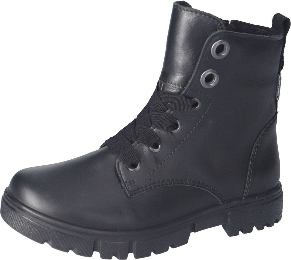 RICOSTA Stiefelette SURI für kleine Winterfreunde echt Leder Glattleder Reißverschluss Schnürung Warmfutter Mädchen Schwarz Größe 38