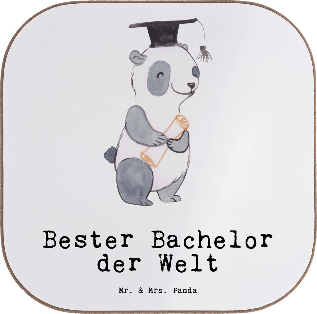 Mr. & Mrs. Panda Untersetzer für Gläser Panda Bester Bachelor der Welt - Weiß - Geschenk, Tassenuntersetzer, Universität, Tischuntersetzer, Lus...