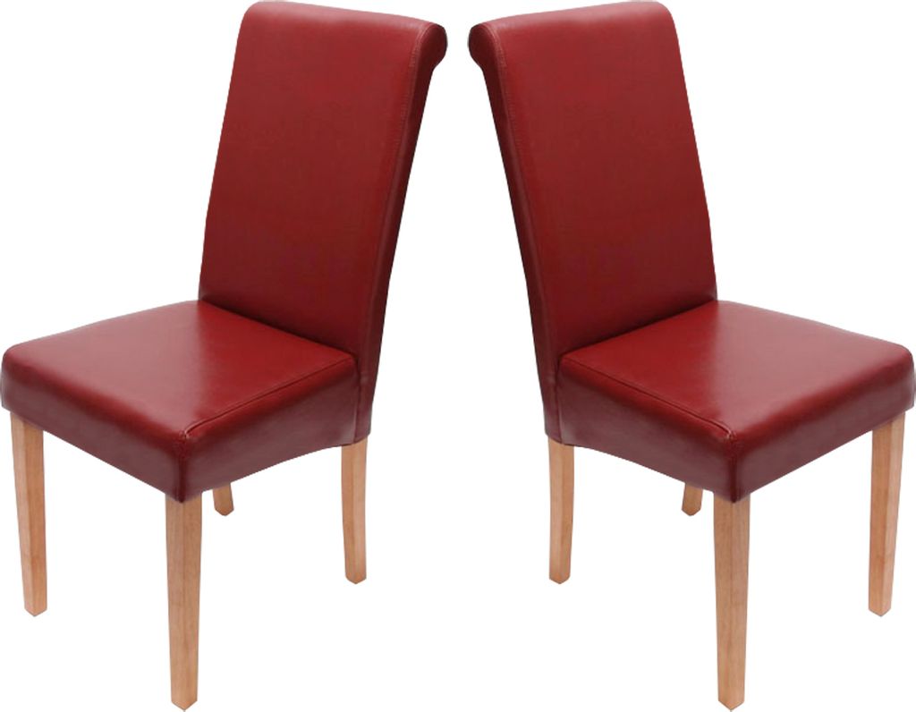 2er-Set Esszimmerstuhl Lecce II, Leder rot, helle Beine