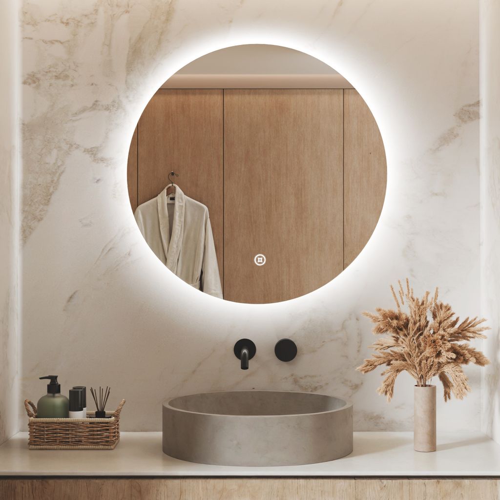 S'AFIELINA LED Badspiegel Rund Badezimmerspiegel Wandspiegel mit Touch-Schalter,Kaltweiß 6500K 70 cm