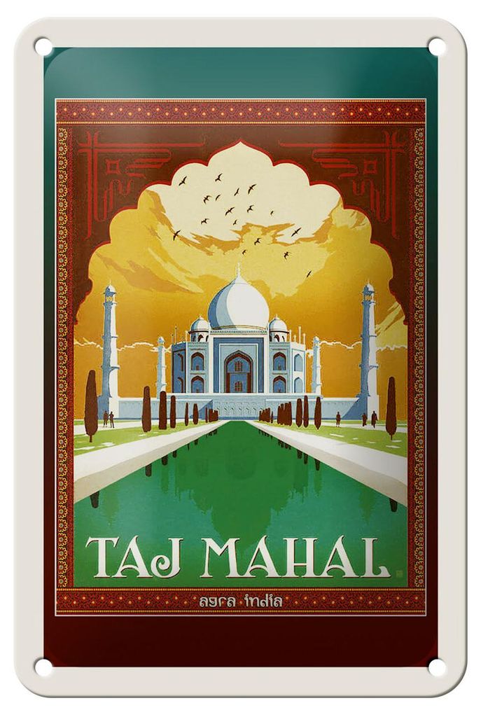 Blechschild Reise 12x18 cm Taj Mahal Agra India Deko Schild