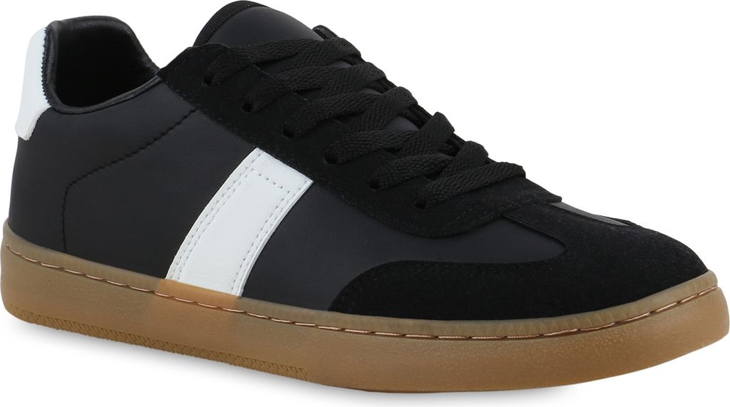 VAN HILL Damen Sneaker Low Schürer Bequeme Freizeit Schnür-Schuhe 841698, Farbe: Schwarz Weiß, Größe: 38