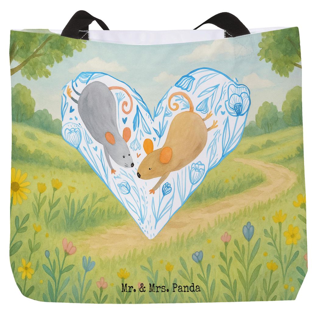 Mr. & Mrs. Panda Einkaufstasche Mäuse Herz Design - Weiß - Geschenk, glücklich, Schultasche, Freundin, Hochzeit, Tasche, für Immer, Lieblingsme...