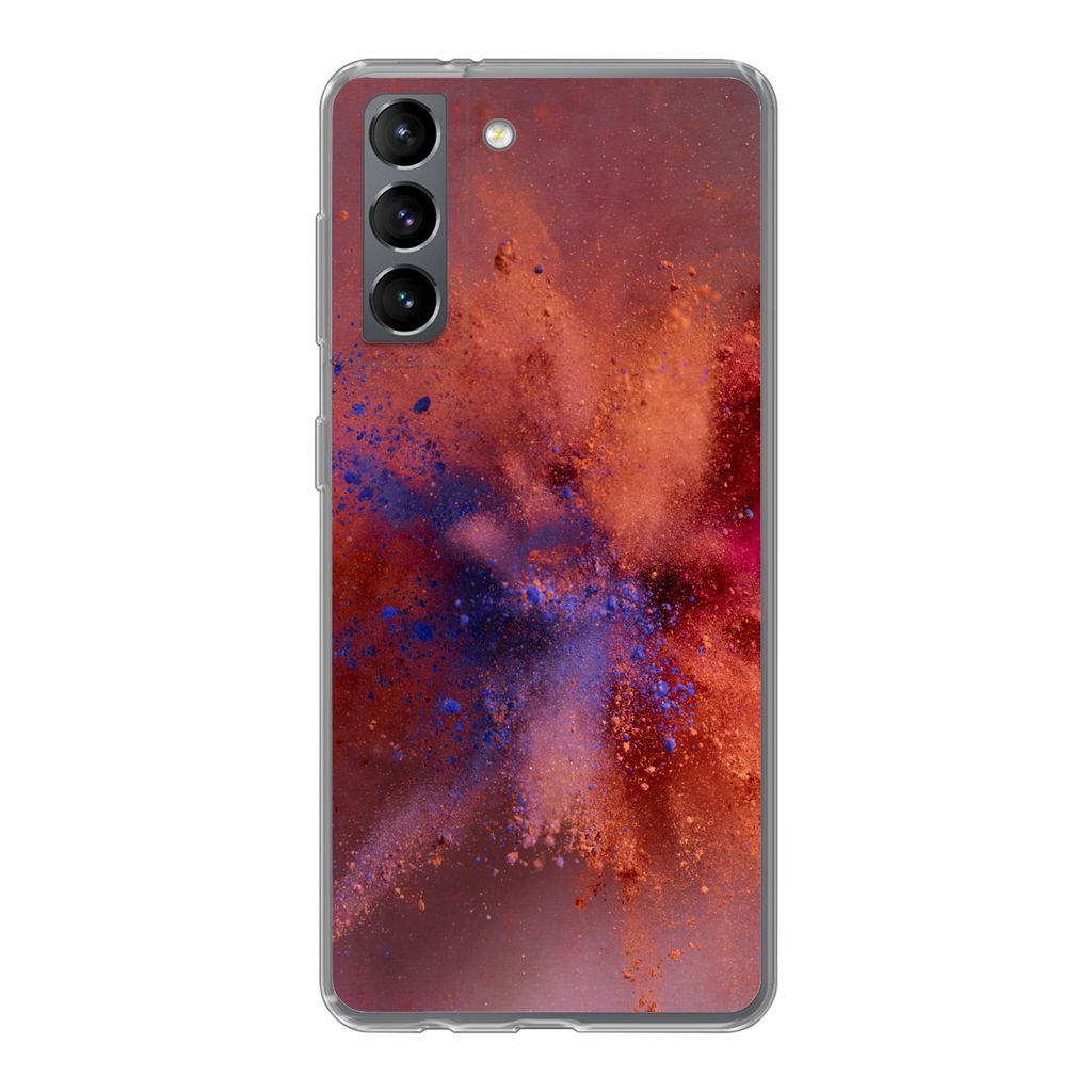 MuchoWow Handyhülle Schutzhülle Hülle für Samsung Galaxy S21 Puder - Rot - Orange - Abstrakt Silikon Softcase Handy Hülle - Softcase
