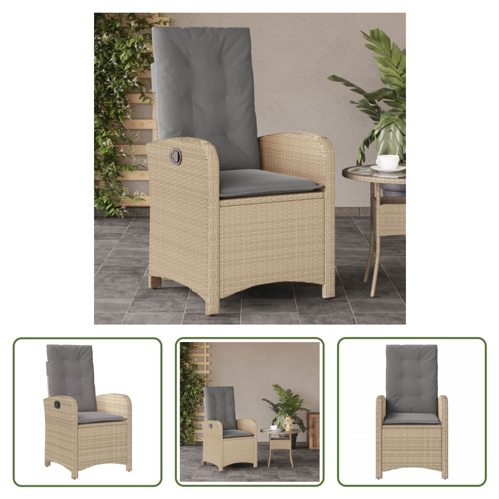 The Living Store Gartensessel mit Kissen Verstellbar Beigemischung Poly Rattan