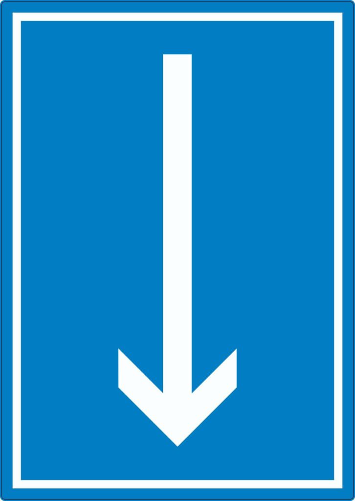 Richtungspfeil runter Aufkleber hochkant weiss blau Pfeil A8 (52x74mm)