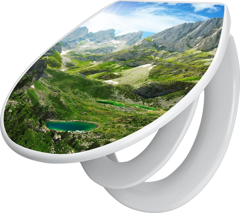 banjado Familien WC Sitz mit Absenkautomatik 37x44,5x5cm -Bergsee Alpen - Klodeckel/Klobrille mit kindersitz aus hochwertigem Polypropylen - univer...