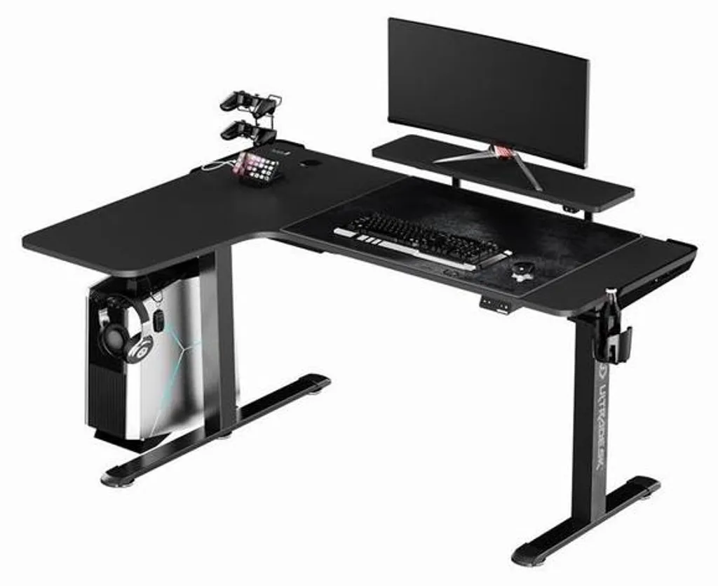 ULTRADESK WINGER Bureau Gamer Noir : Tapis XL, Support Casque et Gobelet
