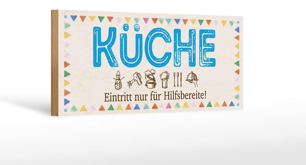 Holzschild Küche Eintritt nur für Hilfsbereite, 27 x 10 cm, Holzschilder Spruch Küche Kochmütze