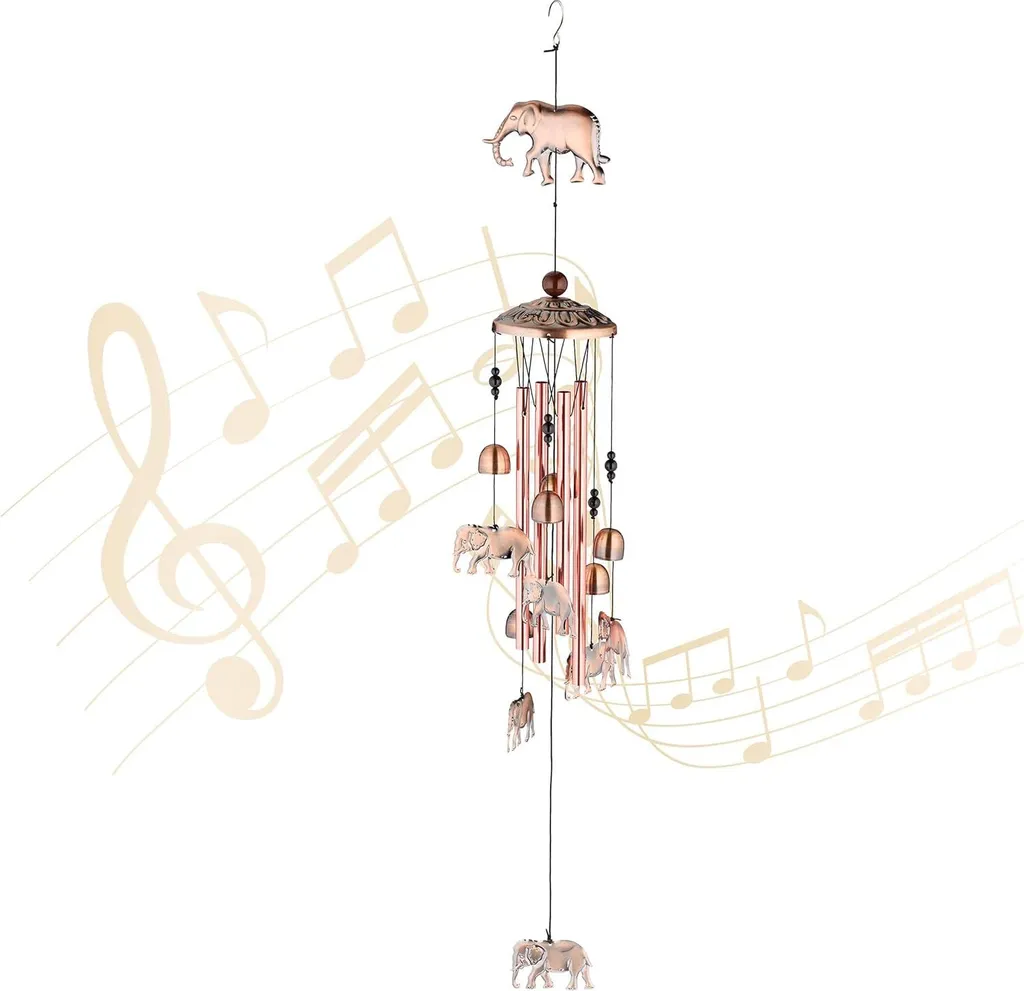 Carillon de Jardin pour Ambiance Zen avec Cloches Éléphants en Métal