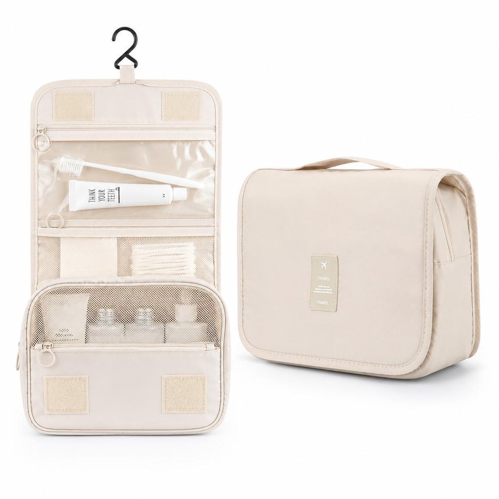 Reise Kulturtasche zum Aufhängen Beige, Kulturbeutel mit Produktbild 